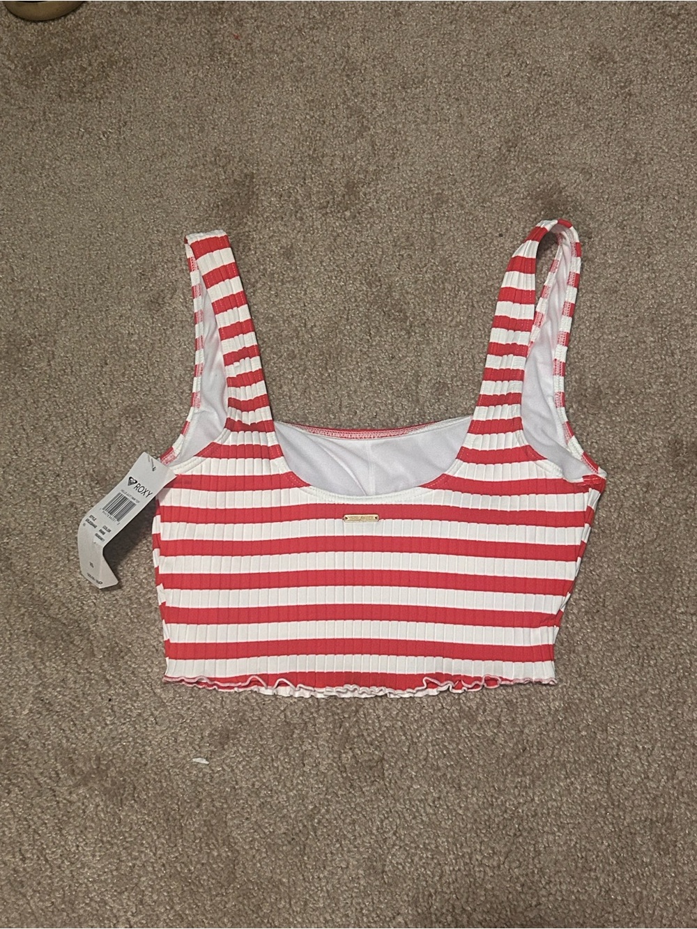 Roxy Red & White Striped Ribbed Swim Top - Picture 2 of 3